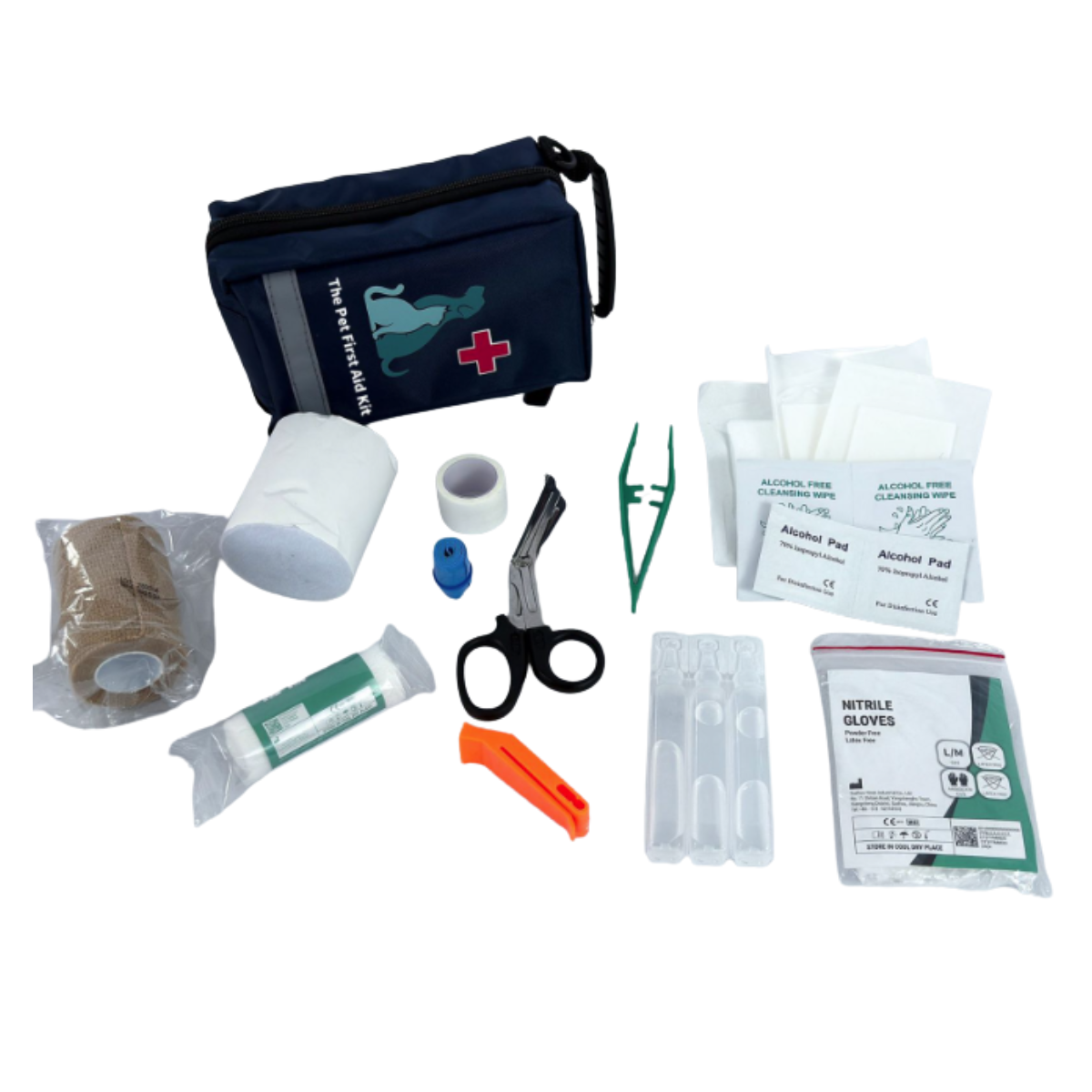 Cat & Dog First Aid Kit for Car - Pet Emergency Kit for Home Office Travel – Dog Camping Essentials with Digital Thermometer, Muzzle & Mini First Aid Pouch