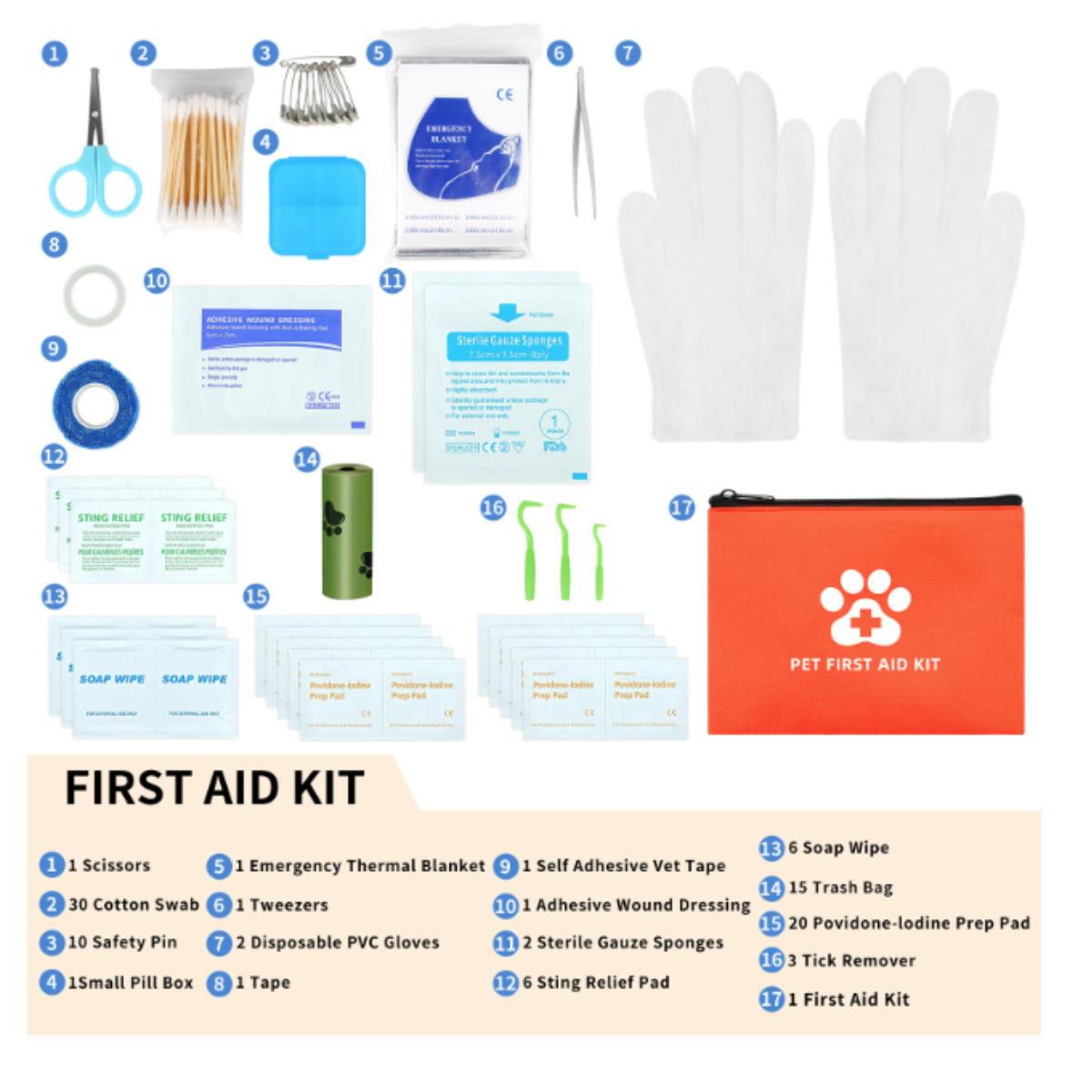 Pet First Aid Kit for Dogs & Cats - Dog First Aid Kit Pet Emergency Kit with First Aid Supplies for Home Camping Hiking Traveling